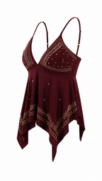 Top con coppe triangolari e strass dorati
