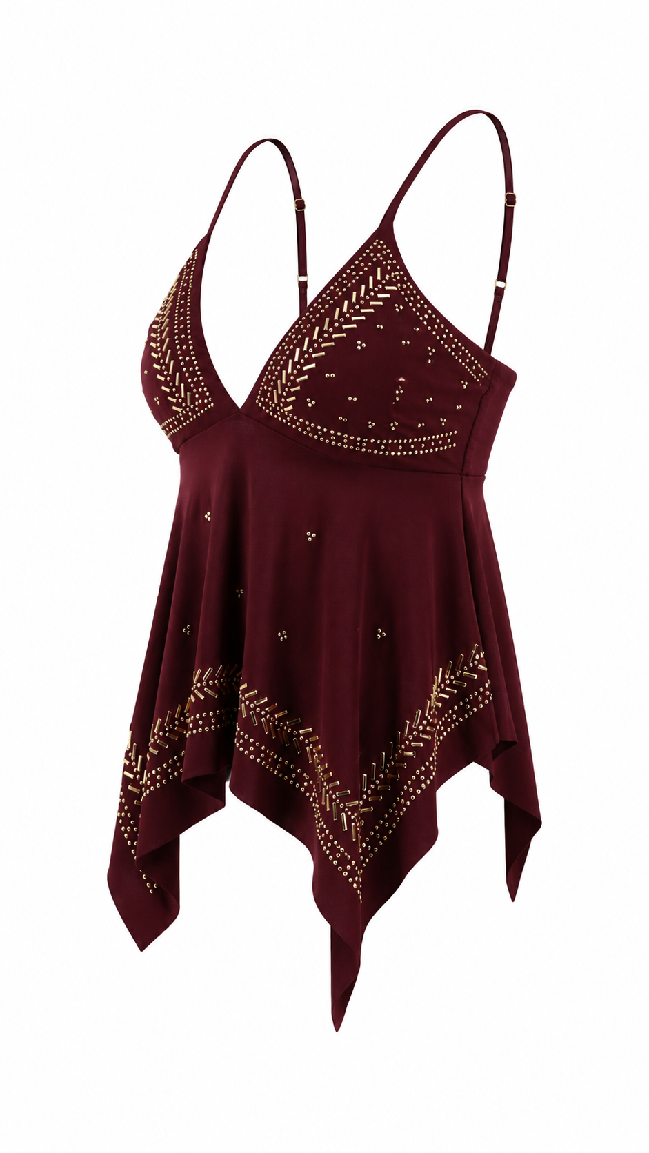 Top con coppe triangolari e strass dorati
