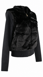 Giacca/Gilet  con cappuccio in ecopelliccia e maniche in maglia a coste