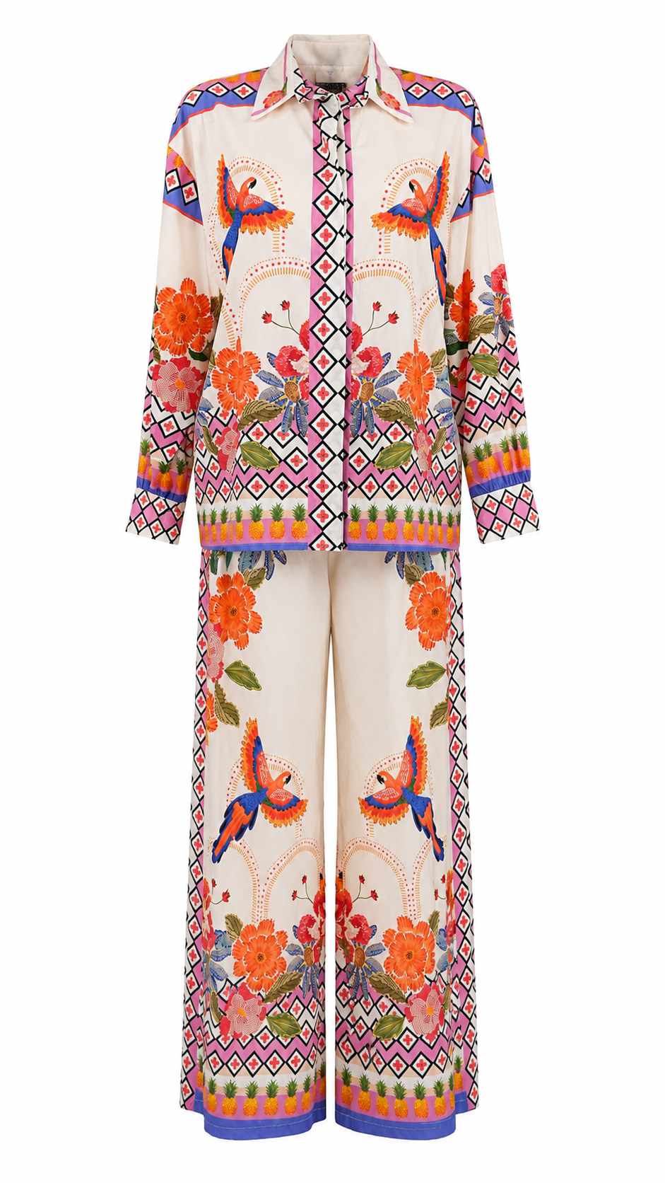 Camicia con stampe tropicali e dettagli animalier
