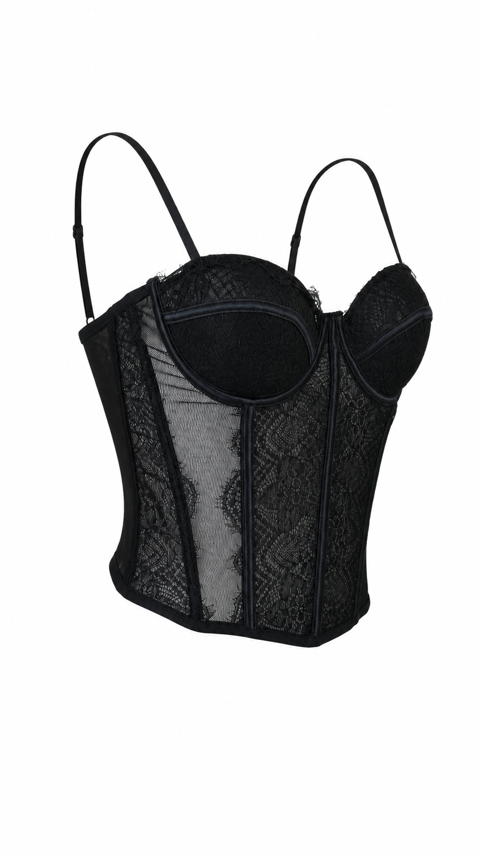 Top a corsetto con pizzo e mesh