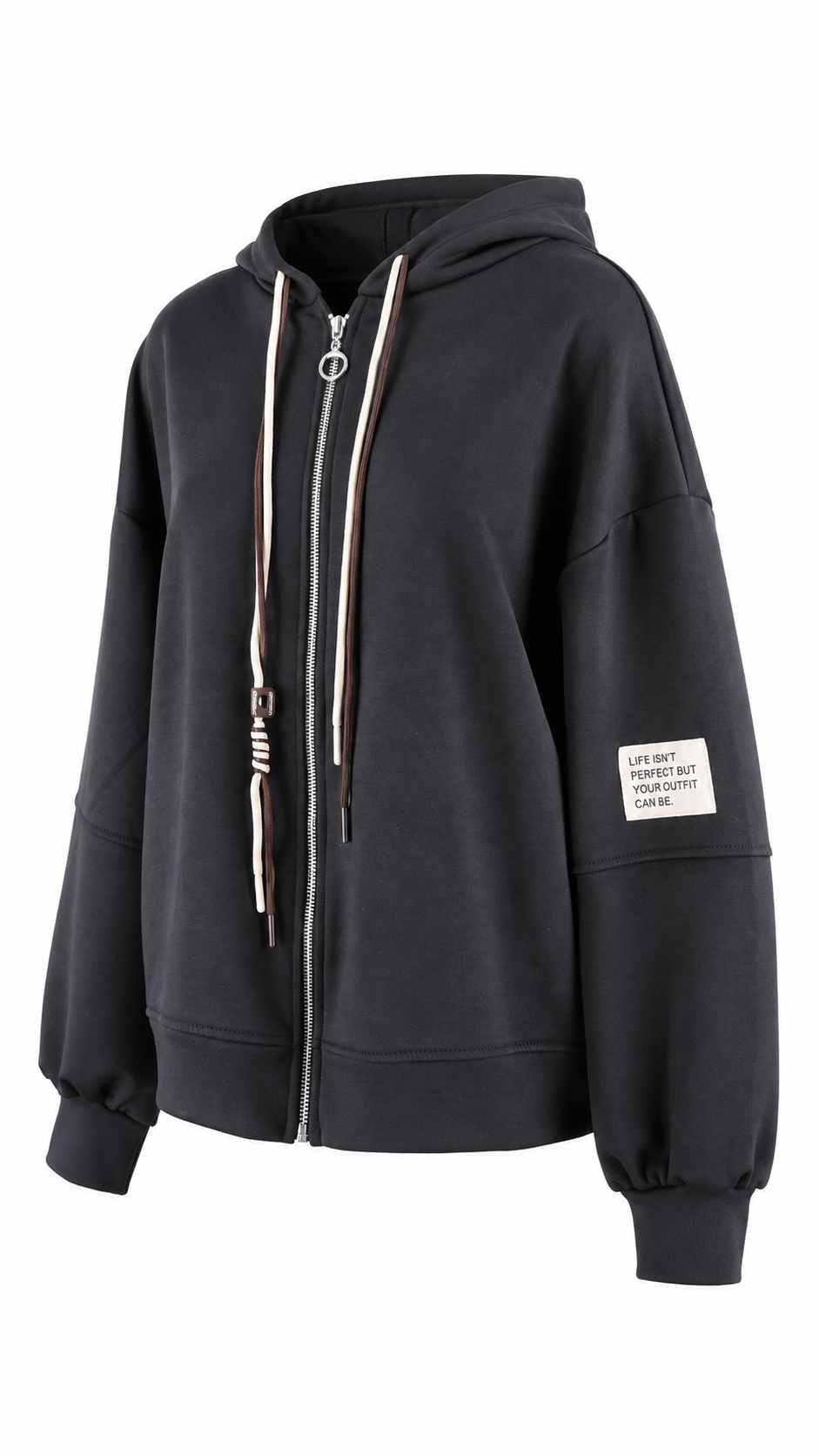 Felpa con cappuccio, zip e coulisse bicolore