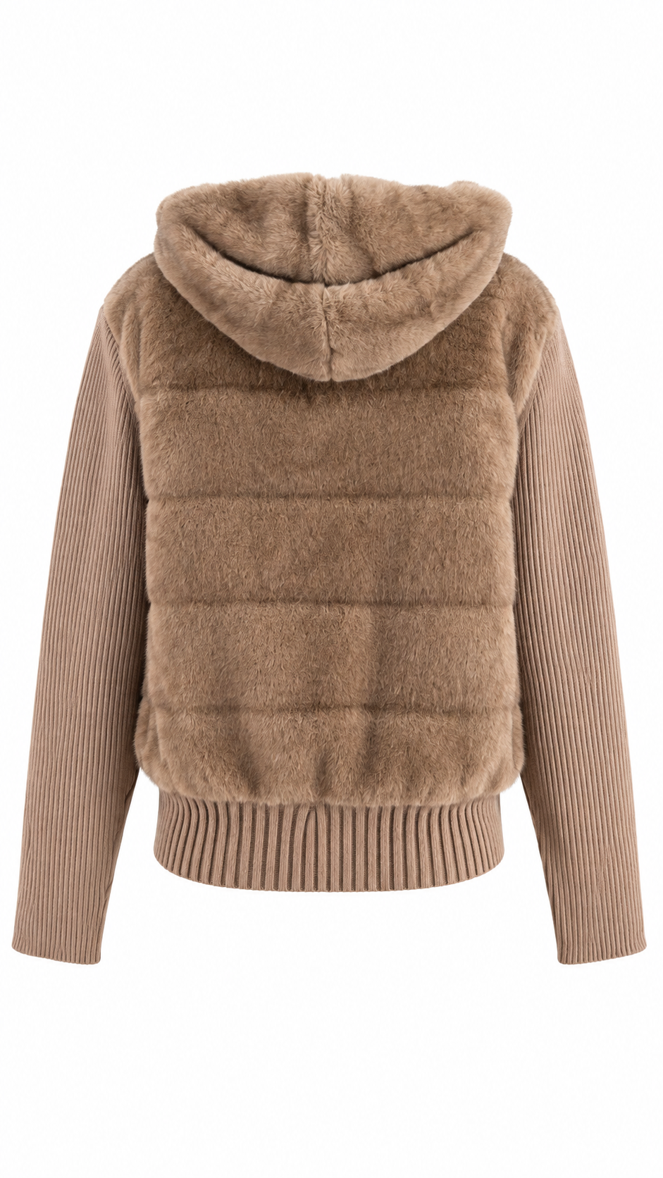 Giacca/Gilet  con cappuccio in ecopelliccia e maniche in maglia a coste