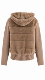 Giacca/Gilet  con cappuccio in ecopelliccia e maniche in maglia a coste
