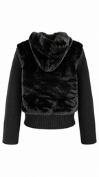 Giacca/Gilet  con cappuccio in ecopelliccia e maniche in maglia a coste