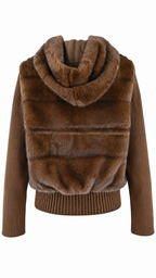 Giacca/Gilet  con cappuccio in ecopelliccia e maniche in maglia a coste