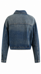 Giacca denim cropped effetto strass all over