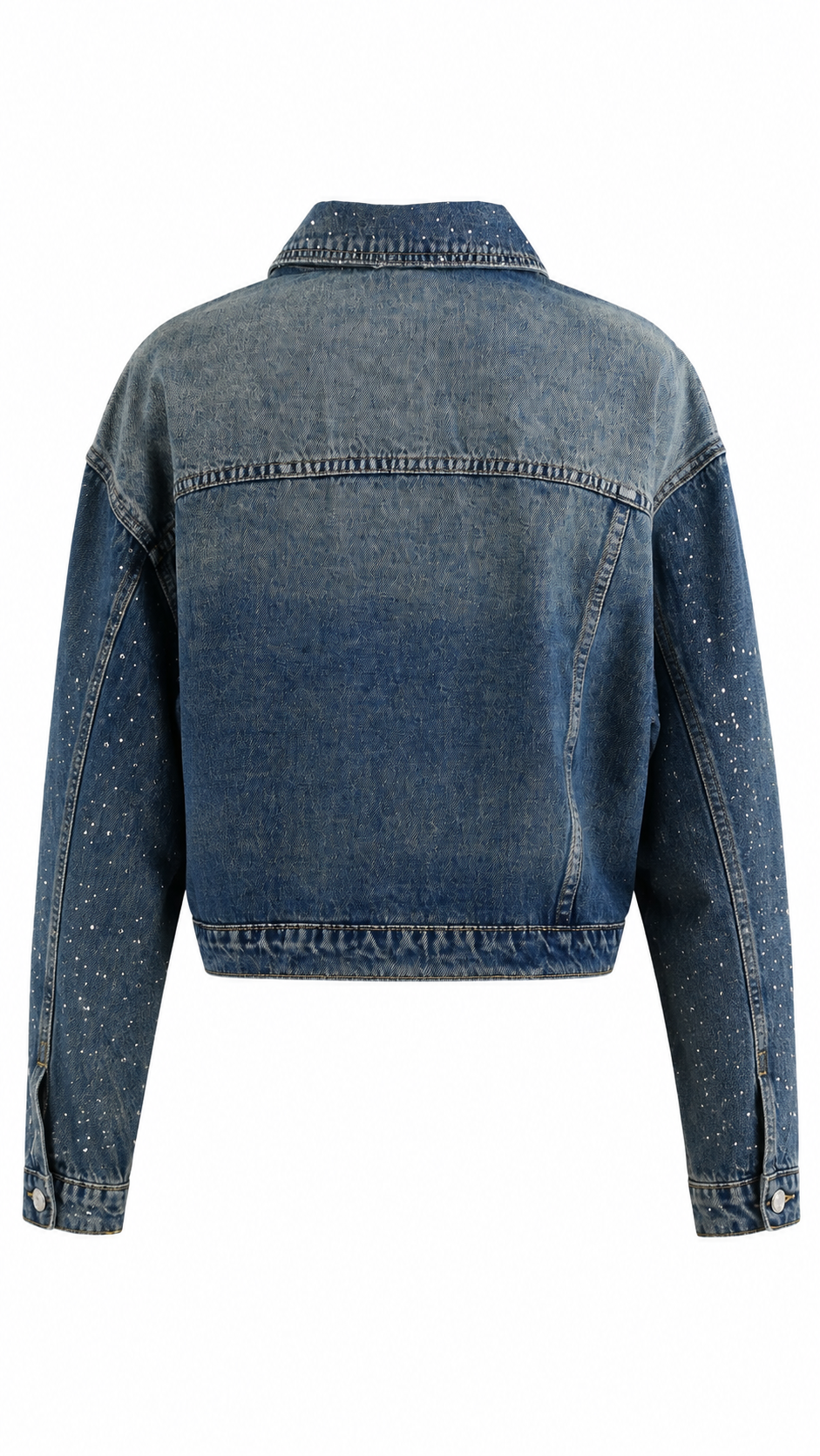 Giacca denim cropped effetto strass all over