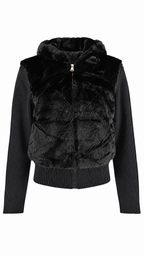Giacca/Gilet  con cappuccio in ecopelliccia e maniche in maglia a coste