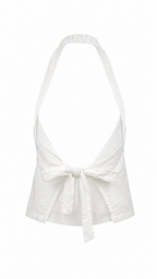 Top bianco halter con bottoni e laccio sul retro