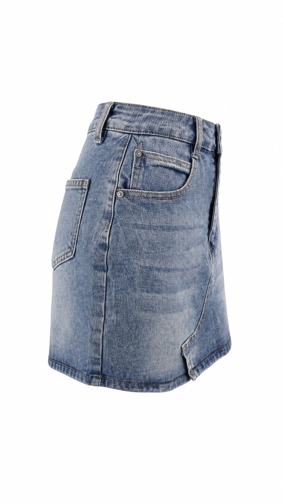 Mini gonna in denim con cucitura diagonale