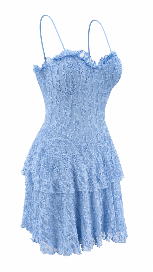 Strapless short dress with tiered skirt