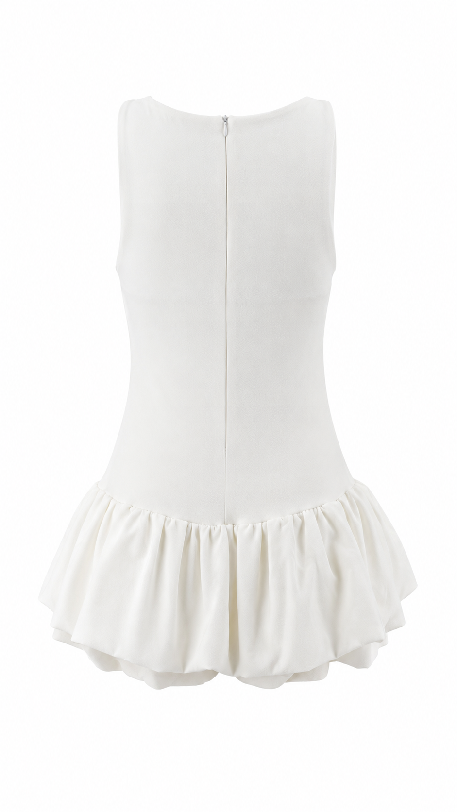 Abito corto smanicato con bubble skirt