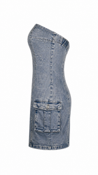 Abito corto a fascia denim con brillantini