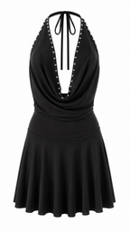 Abito corto con scollo halter e dettagli metallici