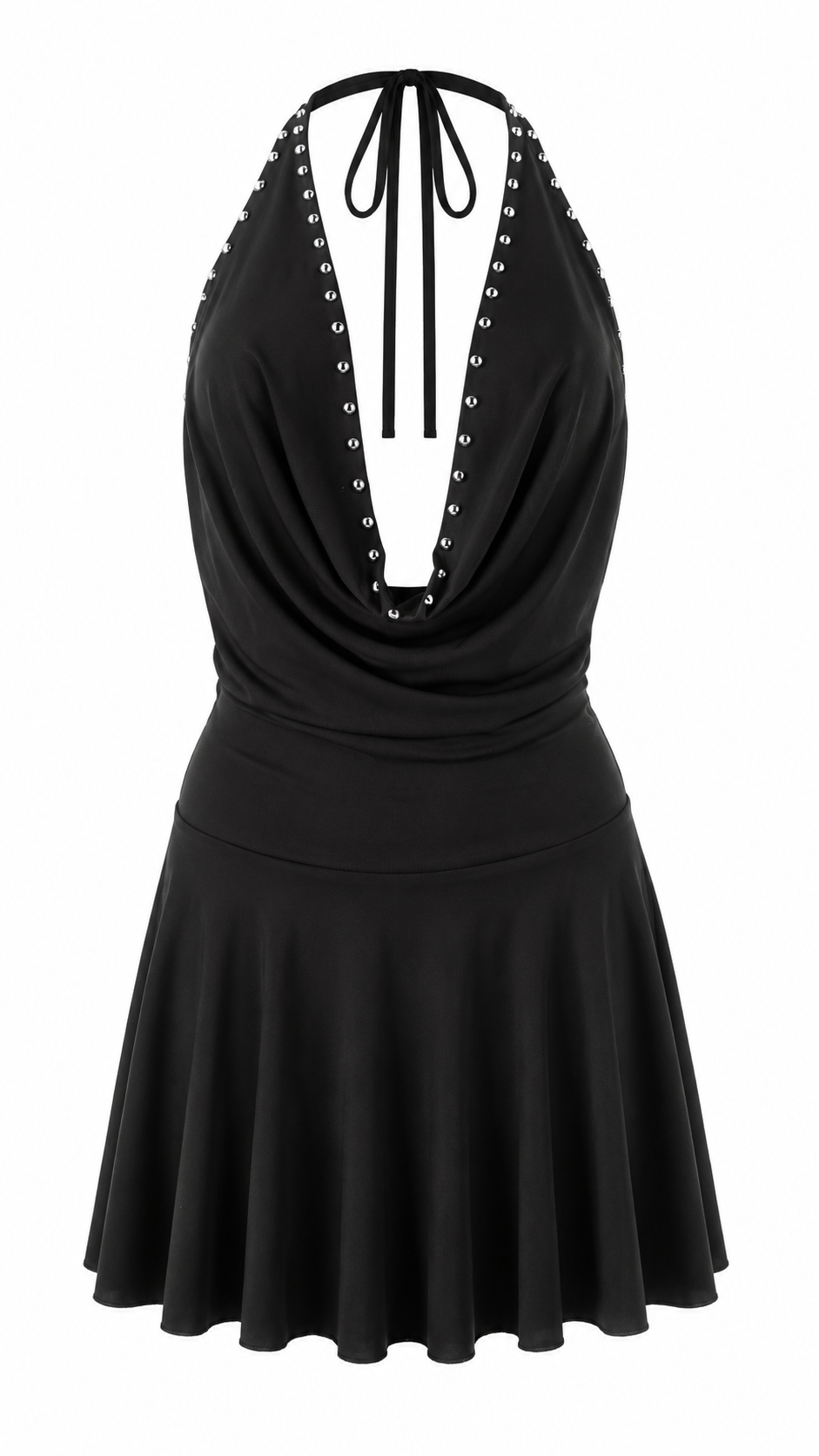 Abito corto con scollo halter e dettagli metallici