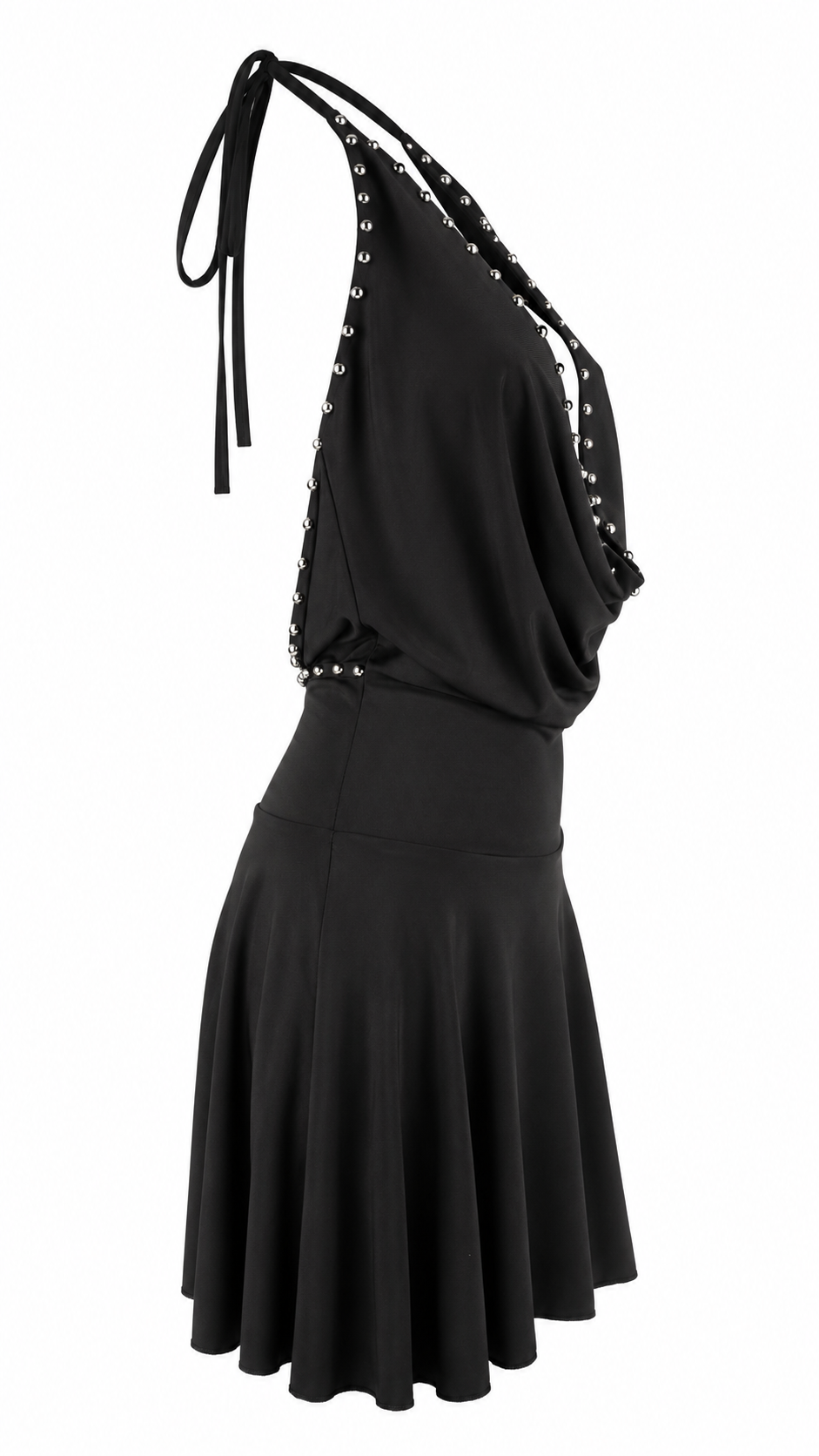 Abito corto con scollo halter e dettagli metallici