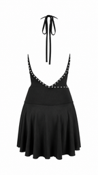 Abito corto con scollo halter e dettagli metallici