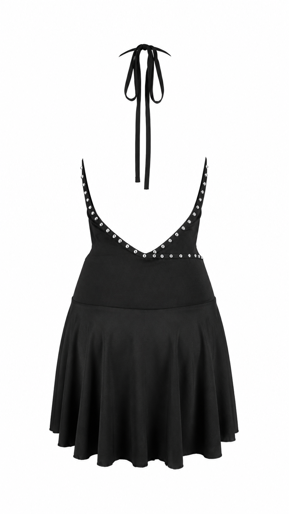 Abito corto con scollo halter e dettagli metallici