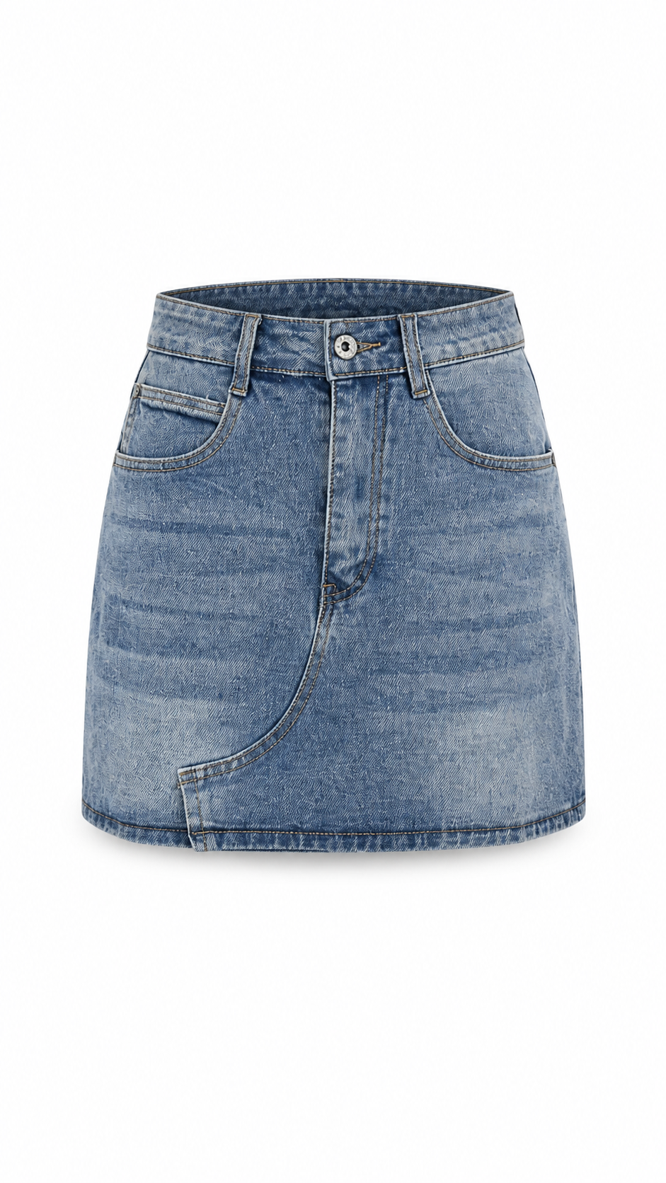 Mini gonna in denim con cucitura diagonale