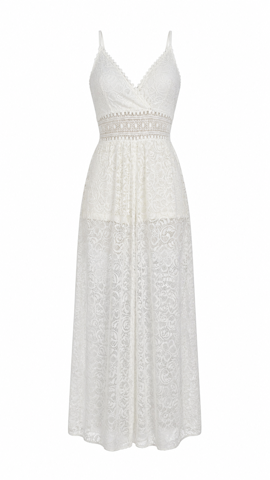 Tuta in pizzo floreale con scollo a V