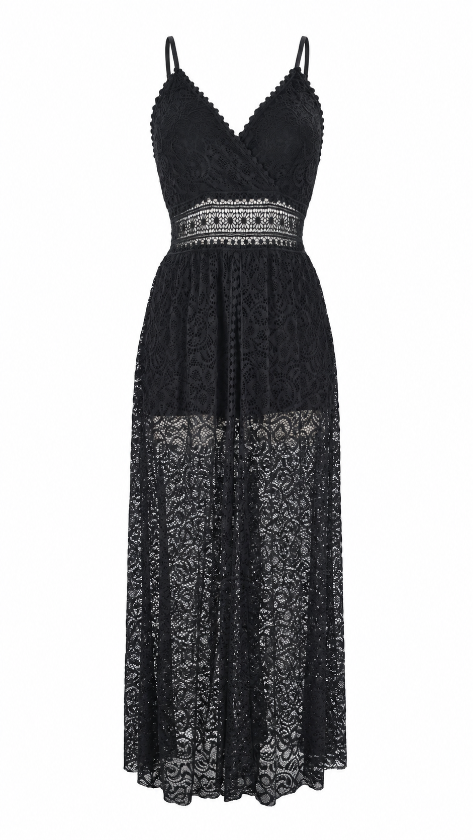 Tuta in pizzo floreale con scollo a V
