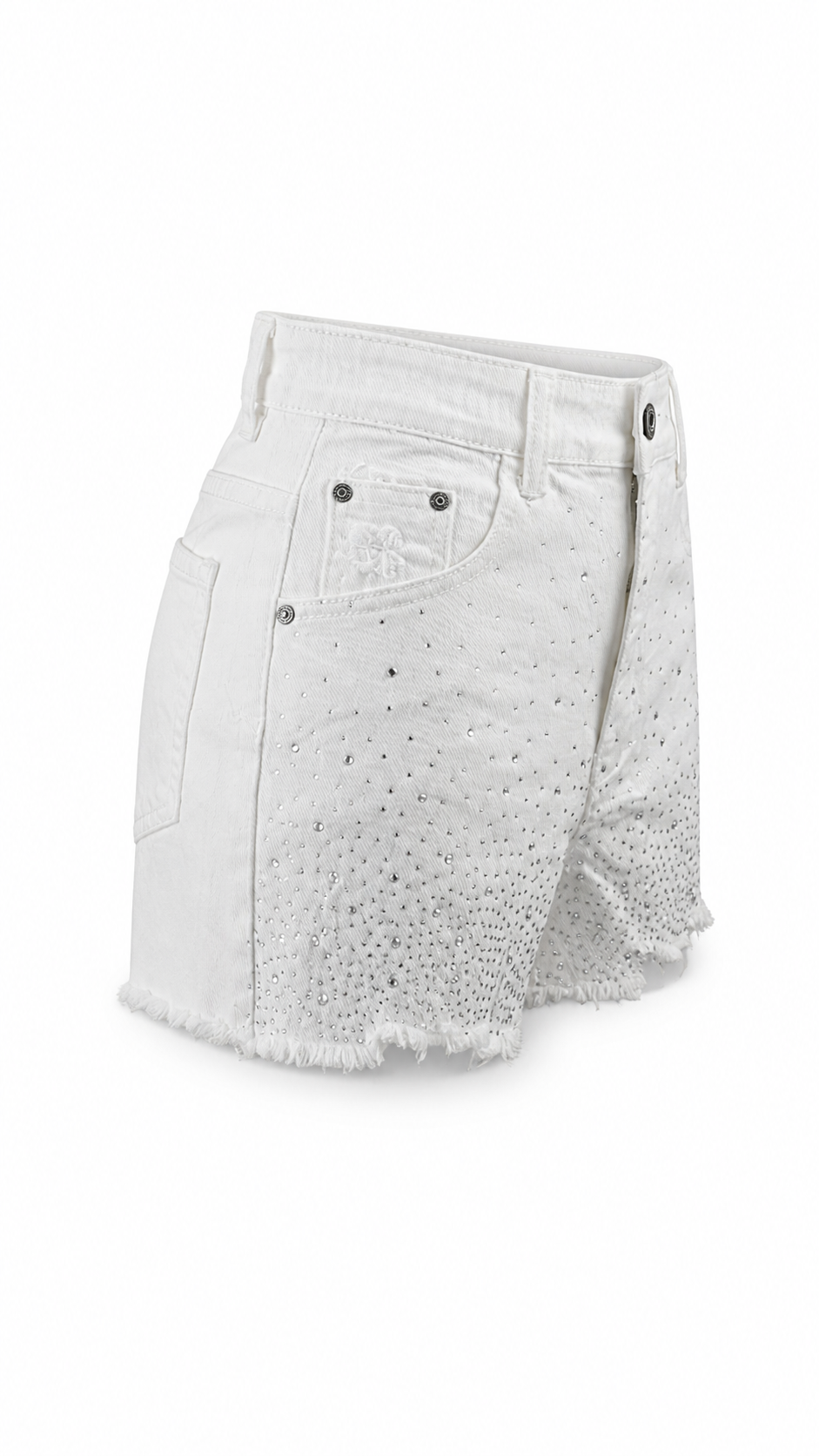 Pantaloncini in denim con brillantini effetto sfumato