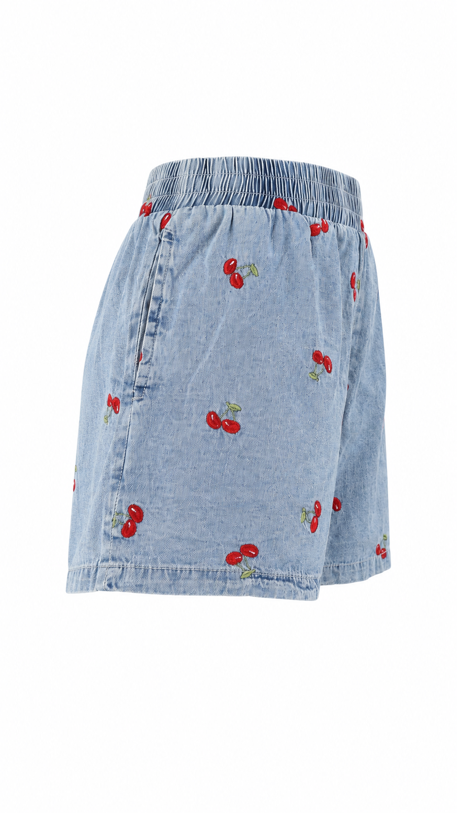 Pantaloncini in denim con ricami a ciliegia