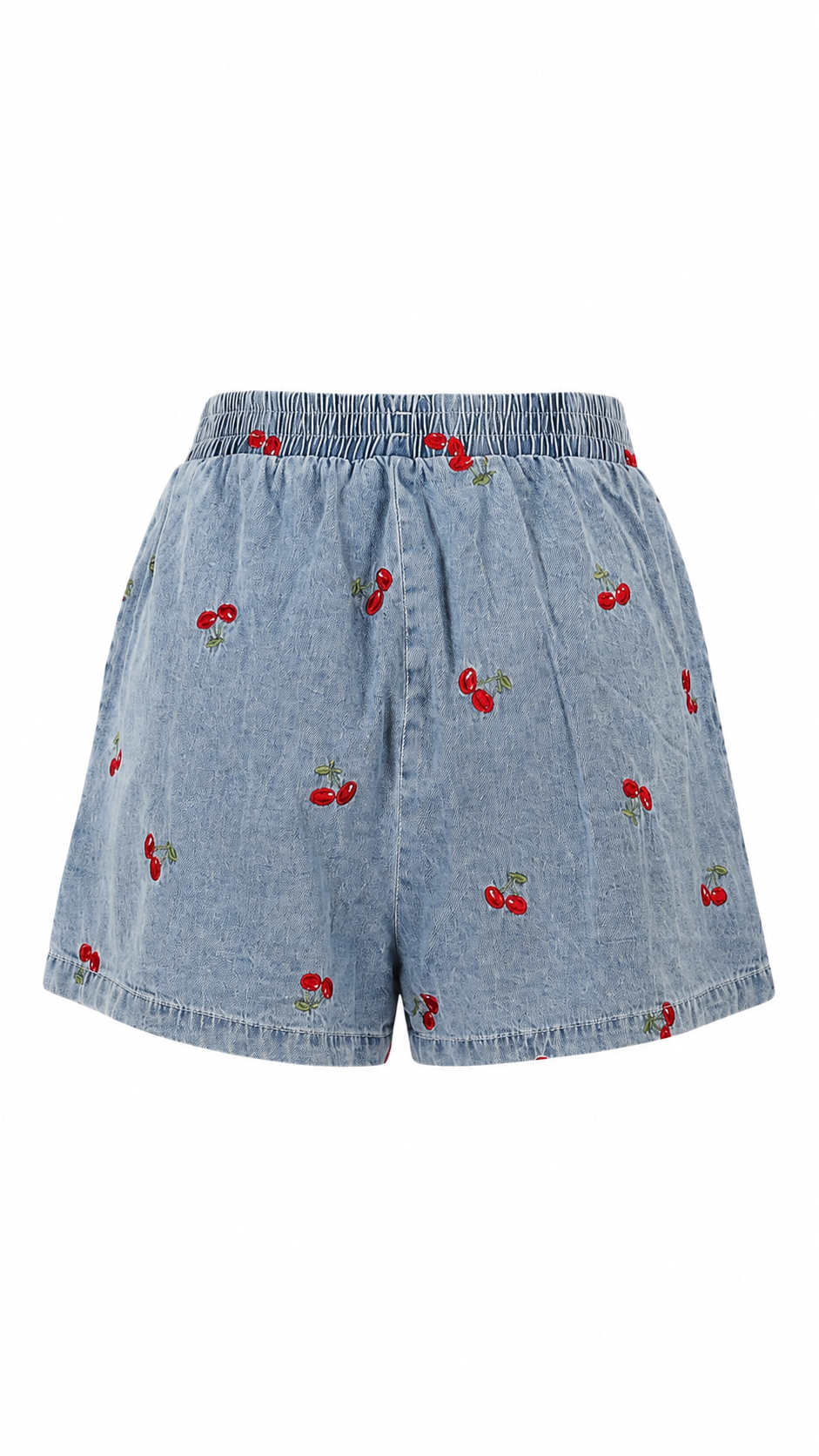 Pantaloncini in denim con ricami a ciliegia