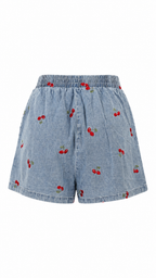 Pantaloncini in denim con ricami a ciliegia