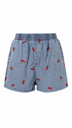 Pantaloncini in denim con ricami a ciliegia