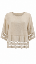 Blusa in lino corta con ricamo traforato