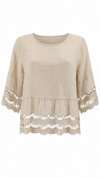 Blusa in lino corta con ricamo traforato