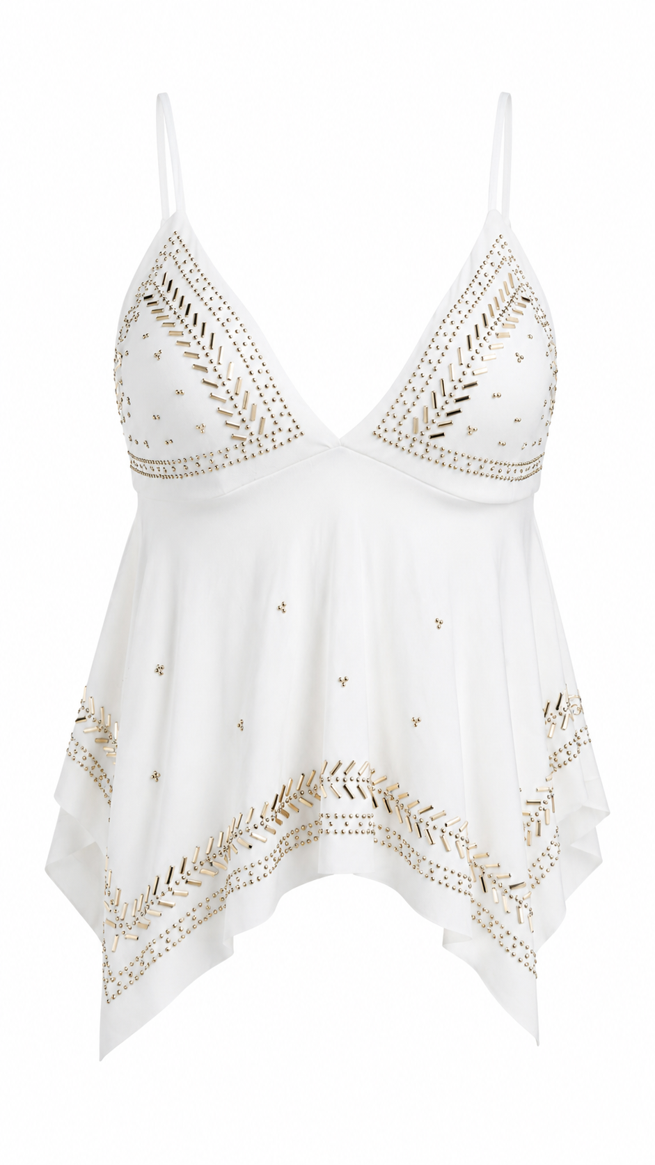 Top con coppe triangolari e strass dorati