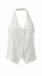 Top bianco halter con bottoni e laccio sul retro