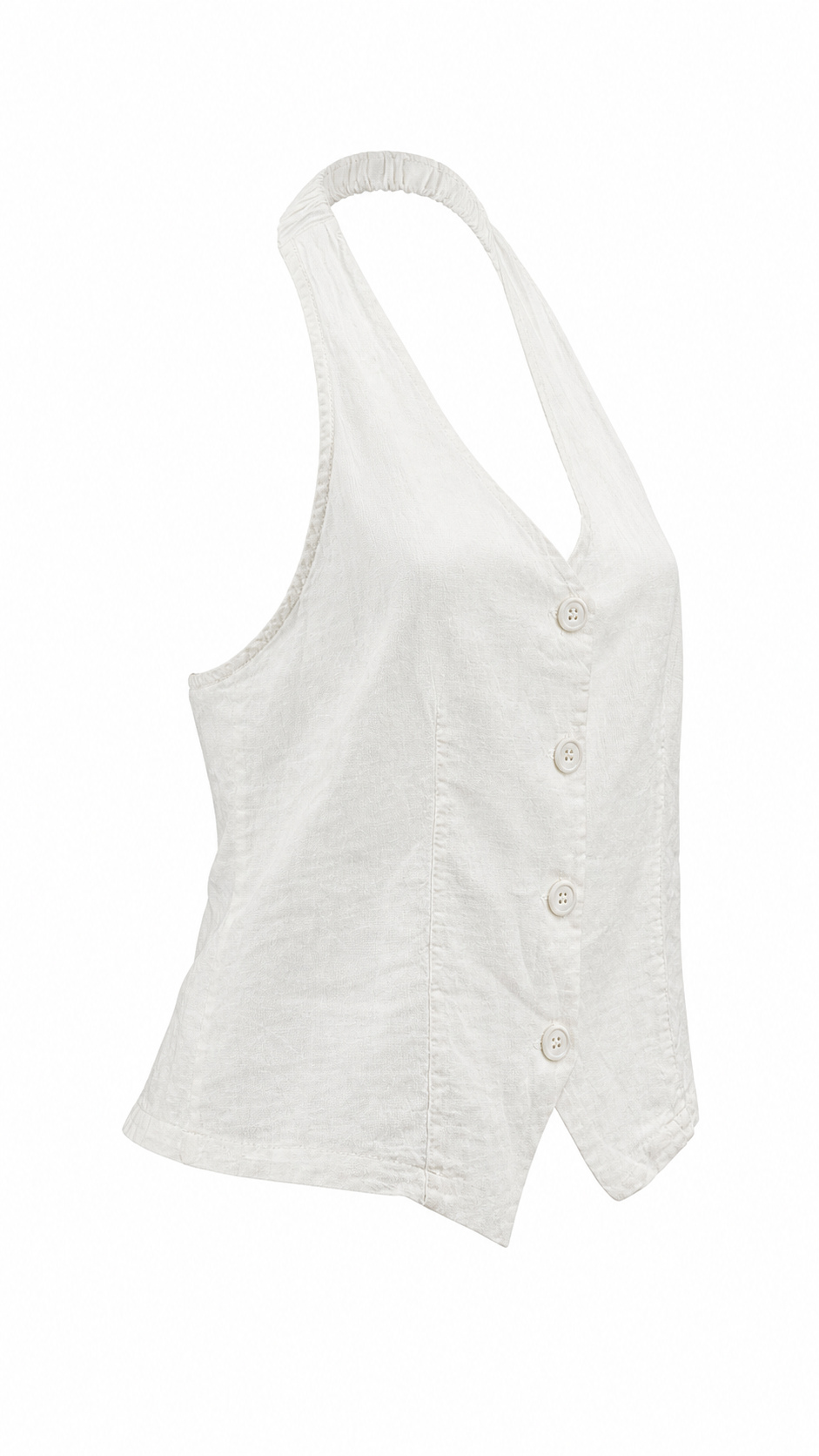 Top bianco halter con bottoni e laccio sul retro