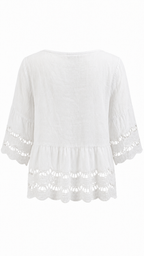 Blusa in lino corta con ricamo traforato