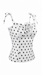 Top a pois con fiore e retro corsetto