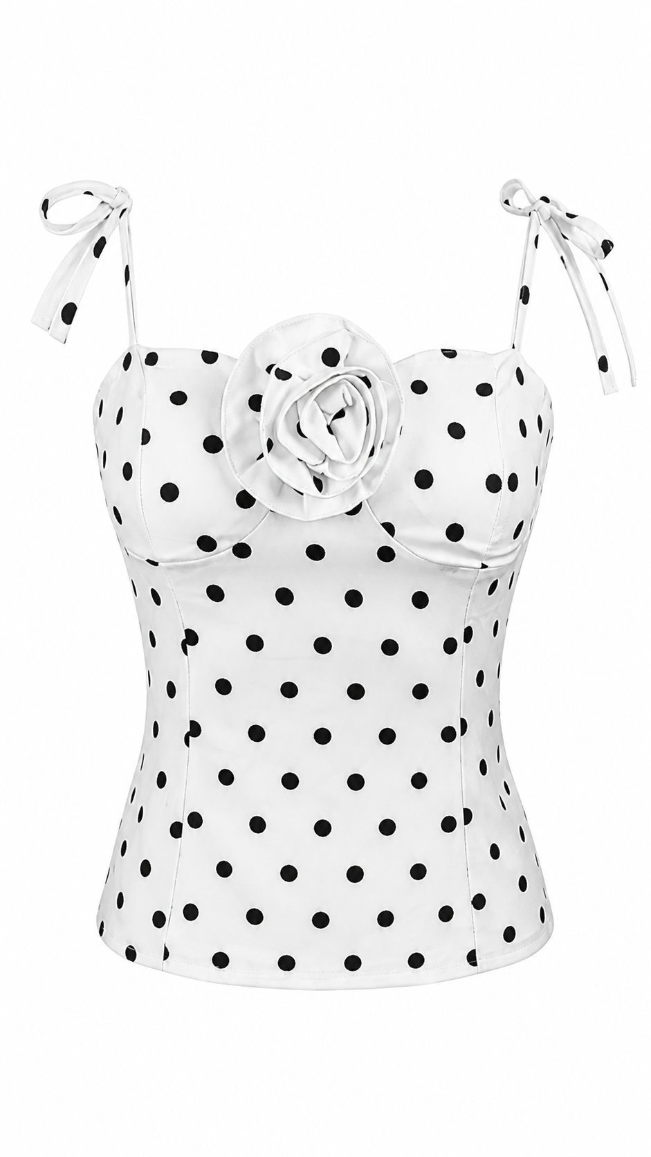 Top a pois con fiore e retro corsetto