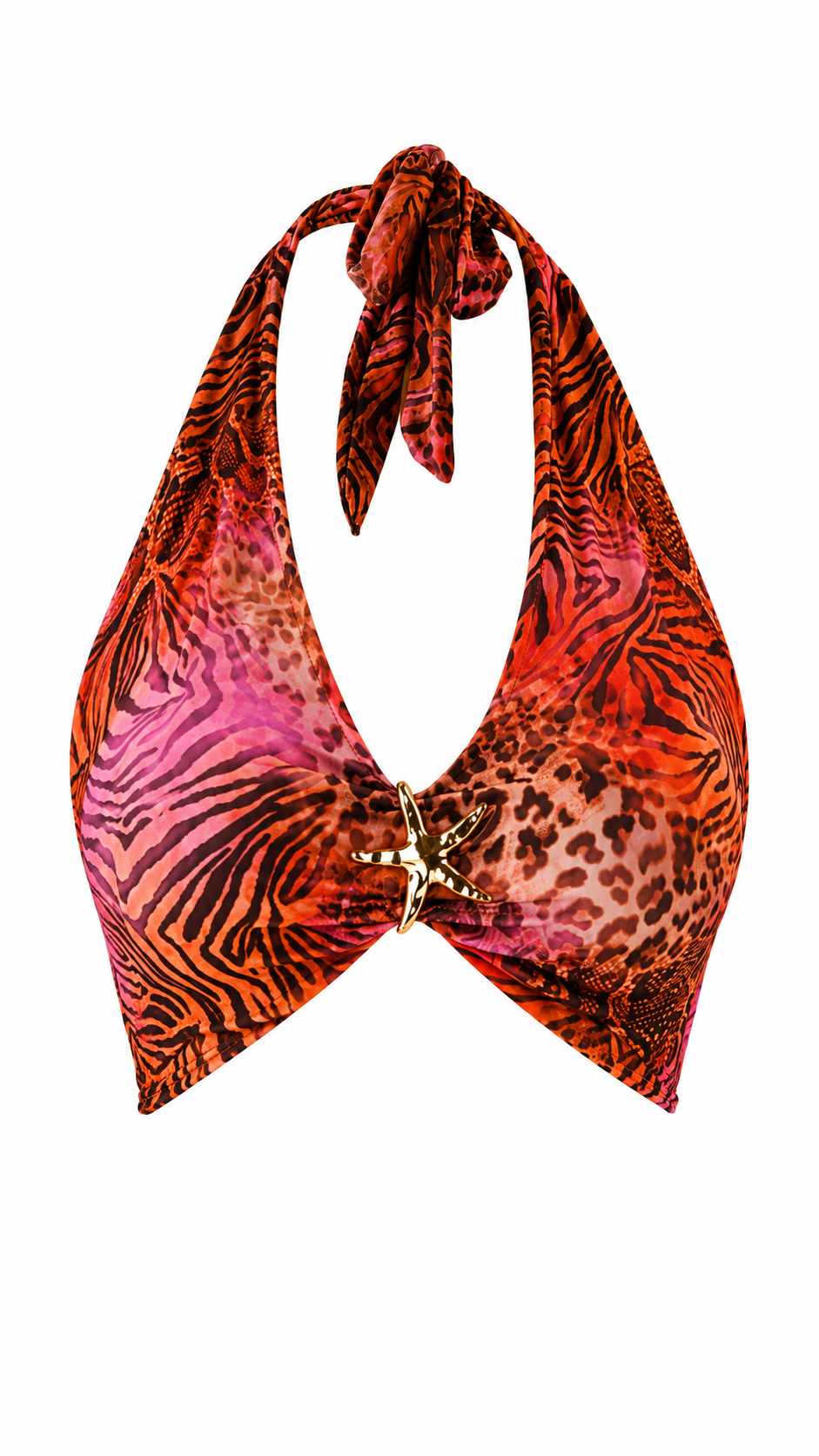 Top halter animal print con estrella de mar dorada
