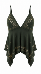 Top con coppe triangolari e strass dorati