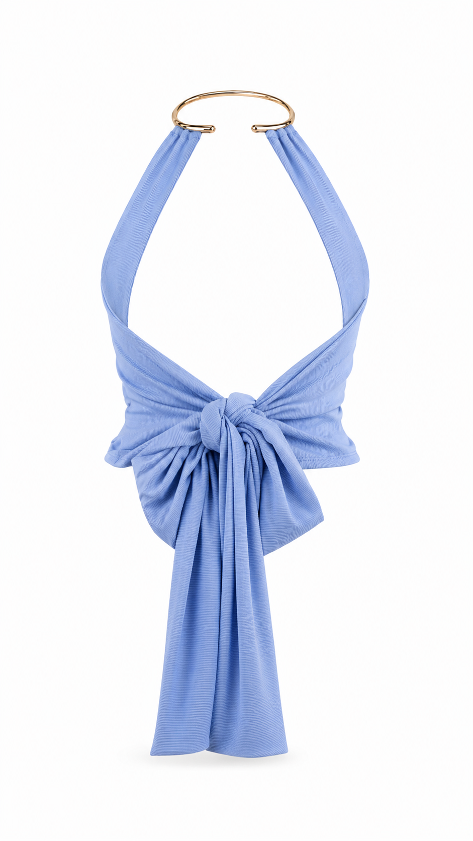 Top halter a coste con anello metallico oro