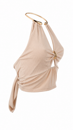 Top halter a coste con anello metallico oro