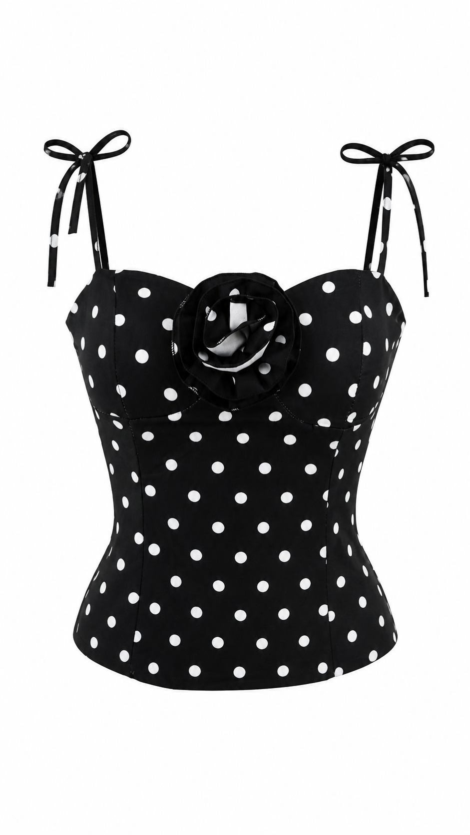 Top a pois con fiore e retro corsetto