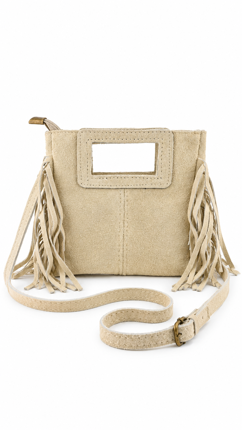 Borsa piccola con frange e manico rettangolare