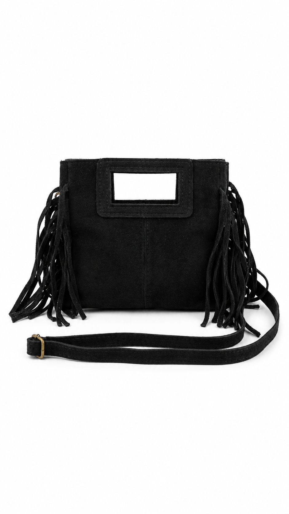 Borsa piccola con frange e manico rettangolare