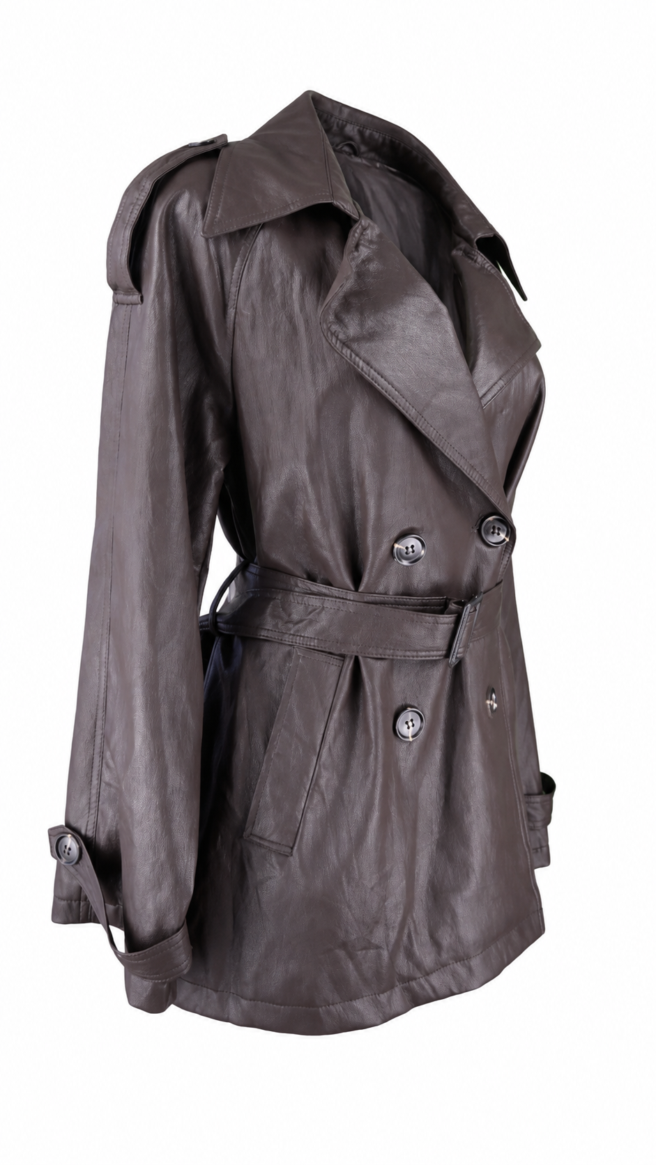Trench corto effetto pelle con cintura