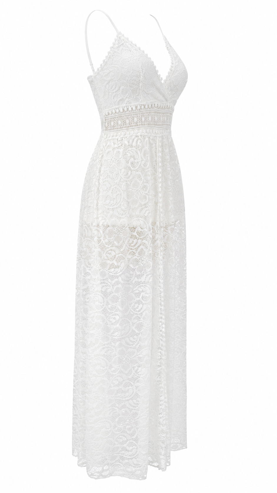 Tuta in pizzo floreale con scollo a V
