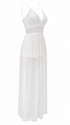 Tuta in pizzo floreale con scollo a V