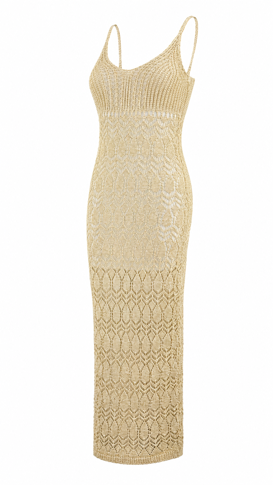 Abito lungo in maglia crochet traforata